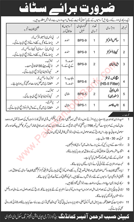 Army Aviation Engineering School EME Rawalpindi Jobs 2020 July Clerks, Instructors & Others Pak Army Latest