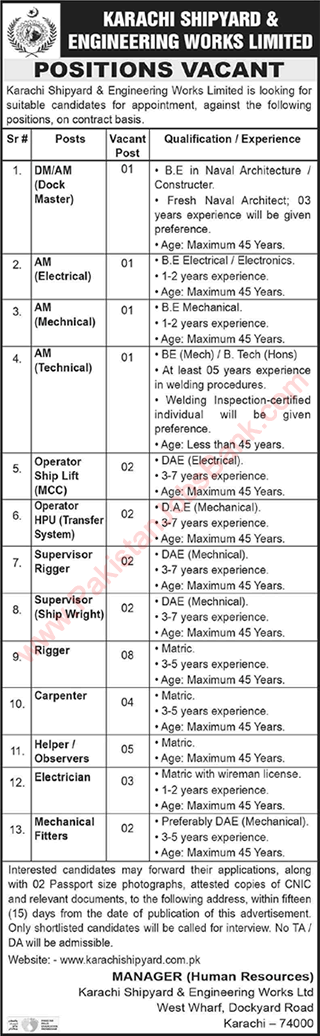 Karachi Shipyard and Engineering Works Jobs July 2020 August KSEW Latest