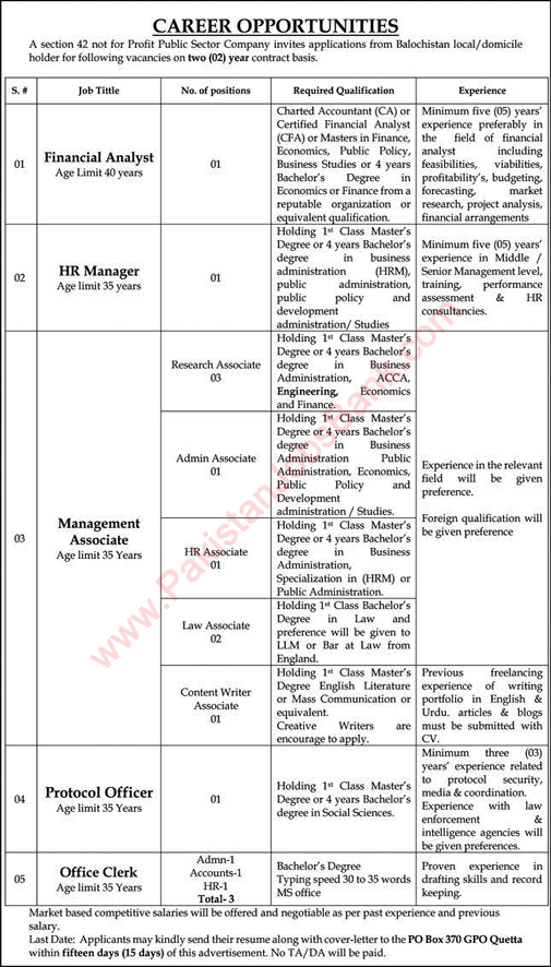 PO Box 370 GPO Quetta Jobs August 2020 Latest