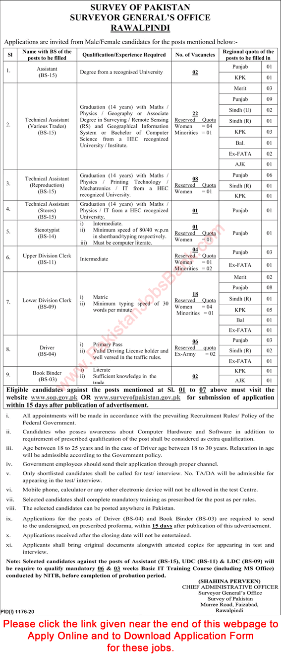 Survey of Pakistan Jobs September 2020 Apply Online Application Form Rawalpindi Latest