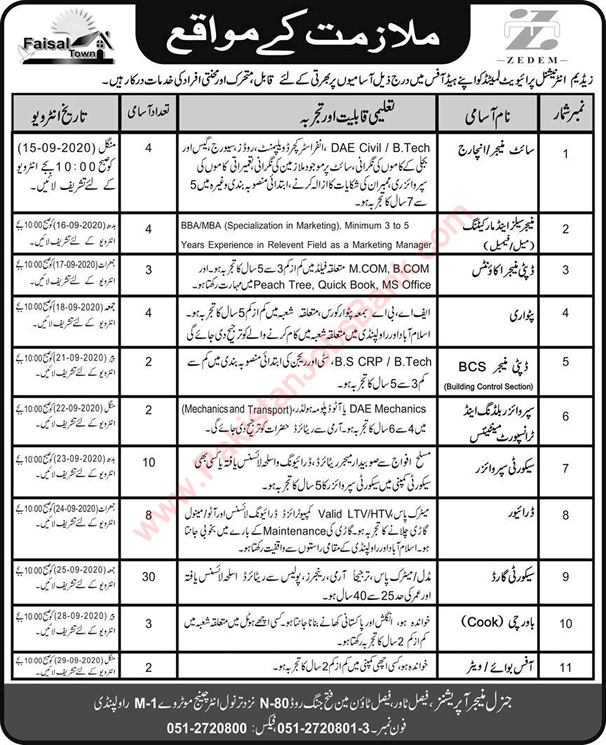 Zedem International Rawalpindi Jobs September 2020 Faisal Town Latest