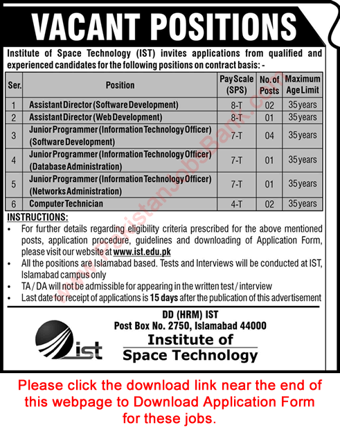 IST Islamabad Jobs September 2020 Application Form Institute of Space Technology Latest