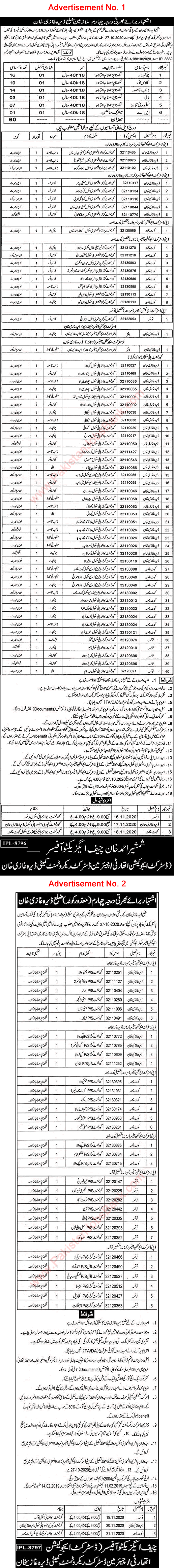 Education Department Dera Ghazi Khan Jobs October 2020 Naib Qasid, Chowkidar & Others Latest