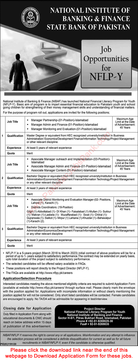 National Institute of Banking & Finance Jobs November 2020 Application Form NIBAF NFLP-Y State Bank of Pakistan (SBP) Latest