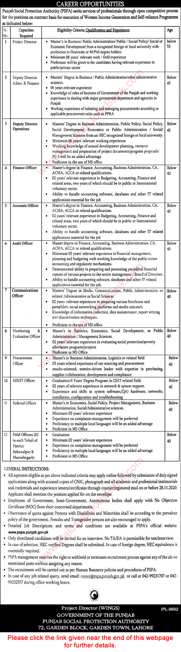 Punjab Social Protection Authority Jobs 2020 November PSPA  Field Officers & Others Latest