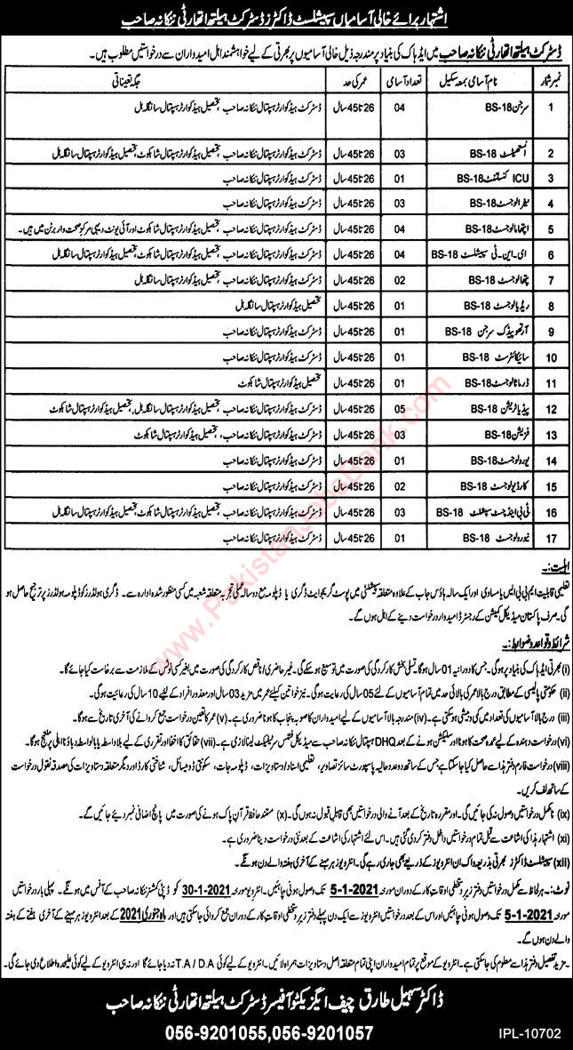 Specialist Doctors Jobs in Health Department Nankana Sahib December 2020 District Health Authority Latest