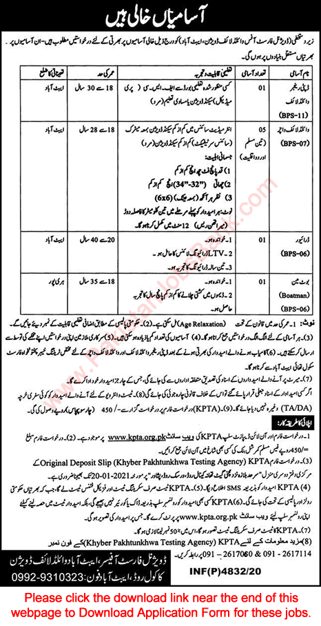 Wildlife Department KPK Jobs December 2020 KPTA Application Form Download Wildlife Watchers & Others Latest