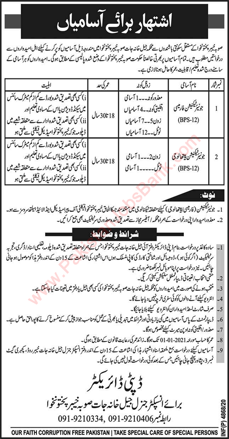 Medical Technician Jobs in Prison Department KPK December 2020 Latest