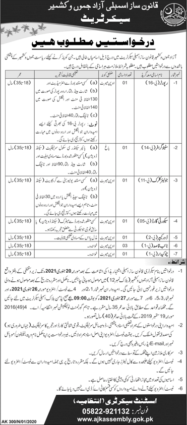 AJK Legislative Assembly Jobs 2021 Naib Qasid, Clerks & Others Latest