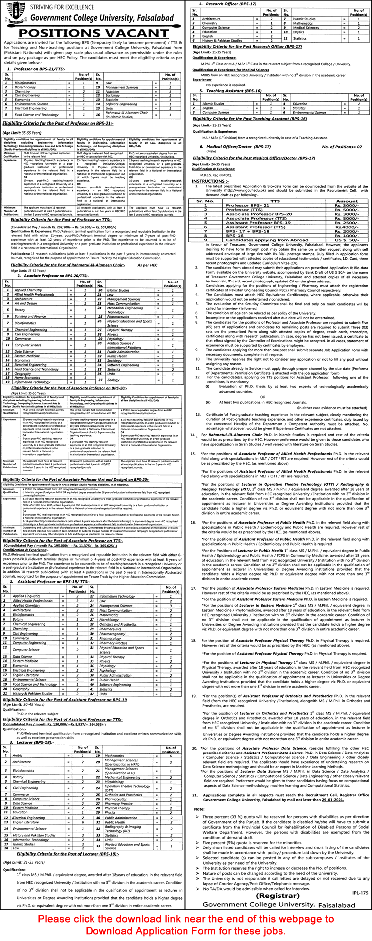 GC University Faisalabad Jobs 2021 GCUF Application Form Teaching Faculty & Others Latest