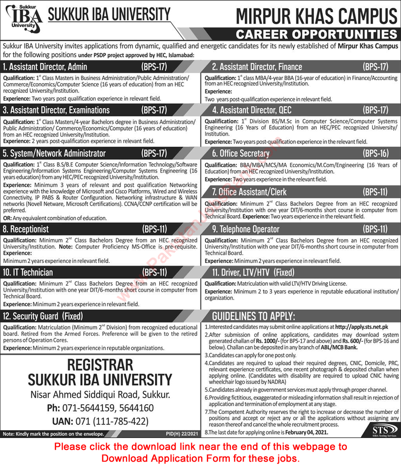 Sukkur IBA University Jobs 2021 STS Online Apply Mirpur Khas Campus Latest