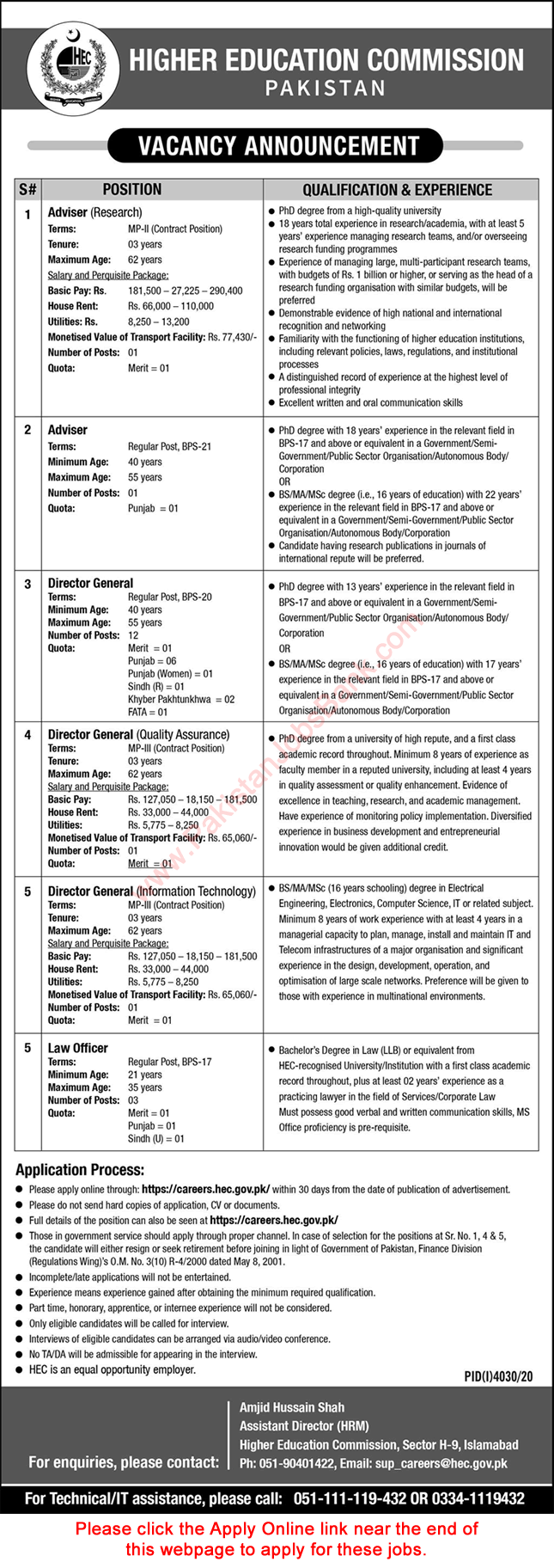 HEC Jobs 2021 January / February Apply Online Higher Education Commission Latest
