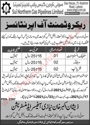 SNGPL Apprenticeships 2021 February Sui Northern Gas Pipelines Limited Gujrat Latest