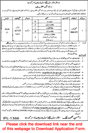 Tameel Kuninda Jobs in Civil Court Sargodha 2021 February Application Form Latest