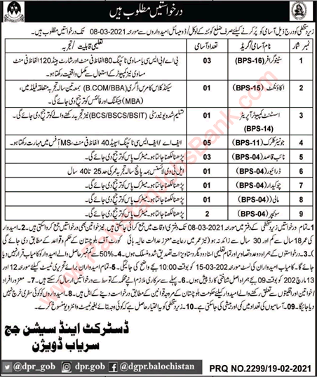 District and Session Court Saryab Jobs 2021 February Quetta Clerks, Stenographers & Others Latest