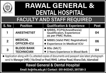 Rawal General and Dental Hospital Islamabad Jobs March 2021 Medical Officers & Others Latest