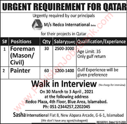 Redco International Qatar Jobs March 2021 April Painter & Foreman Latest