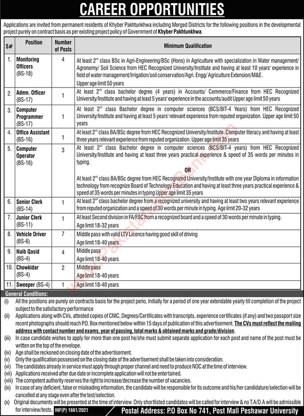 PO Box 741 Peshawar Jobs 2021 April Drivers, Naib Qasid & Others Latest