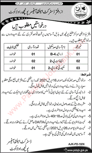 Health Department AJK Jobs April 2021 Driver, Attendants & Security Guards Latest