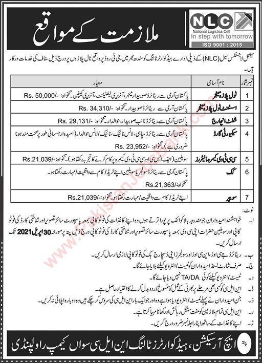 NLC Jobs April 2021 National Logistics Cell Headquarter Tolling Toll Plaza Managers & Others Latest