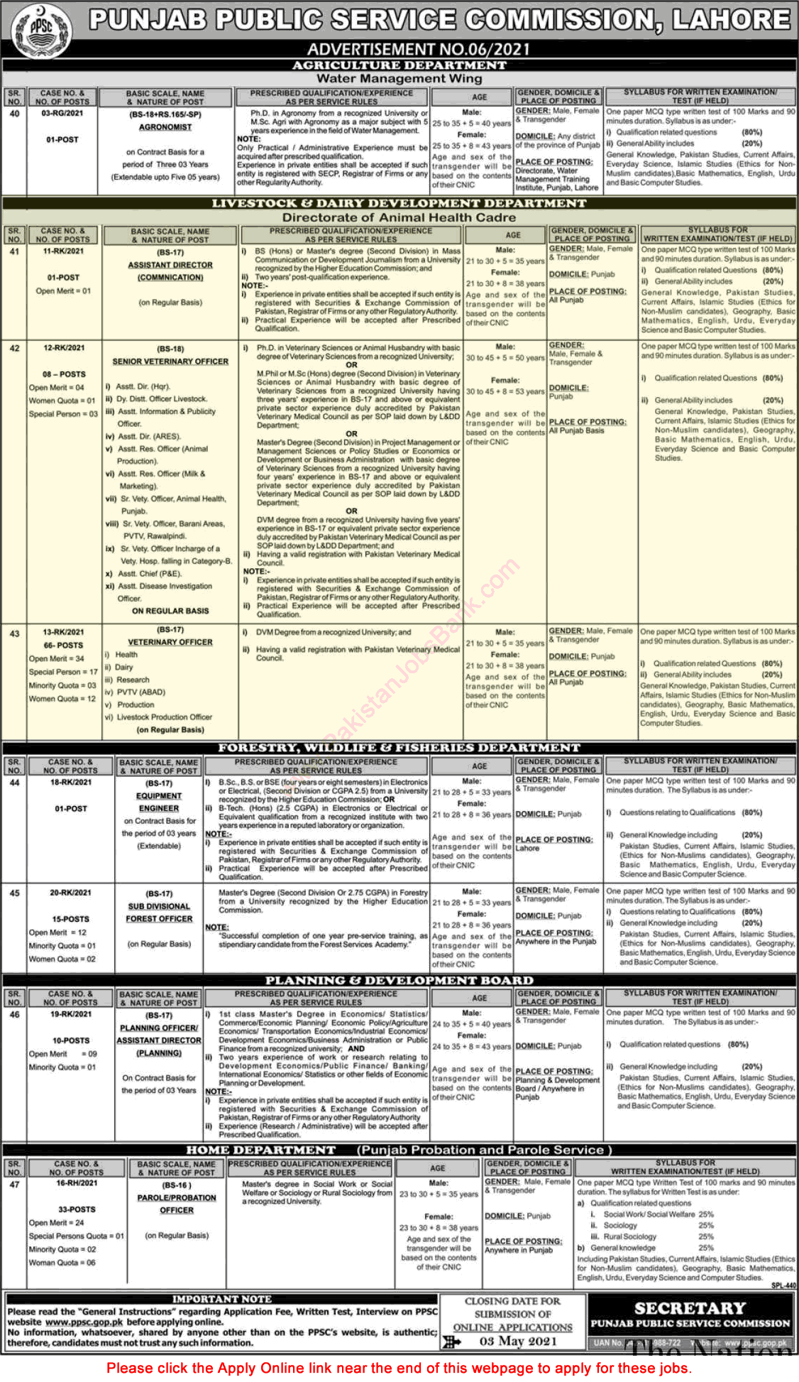 Livestock and Dairy Development Department Punjab Jobs April 2021 PPSC Online Apply Latest