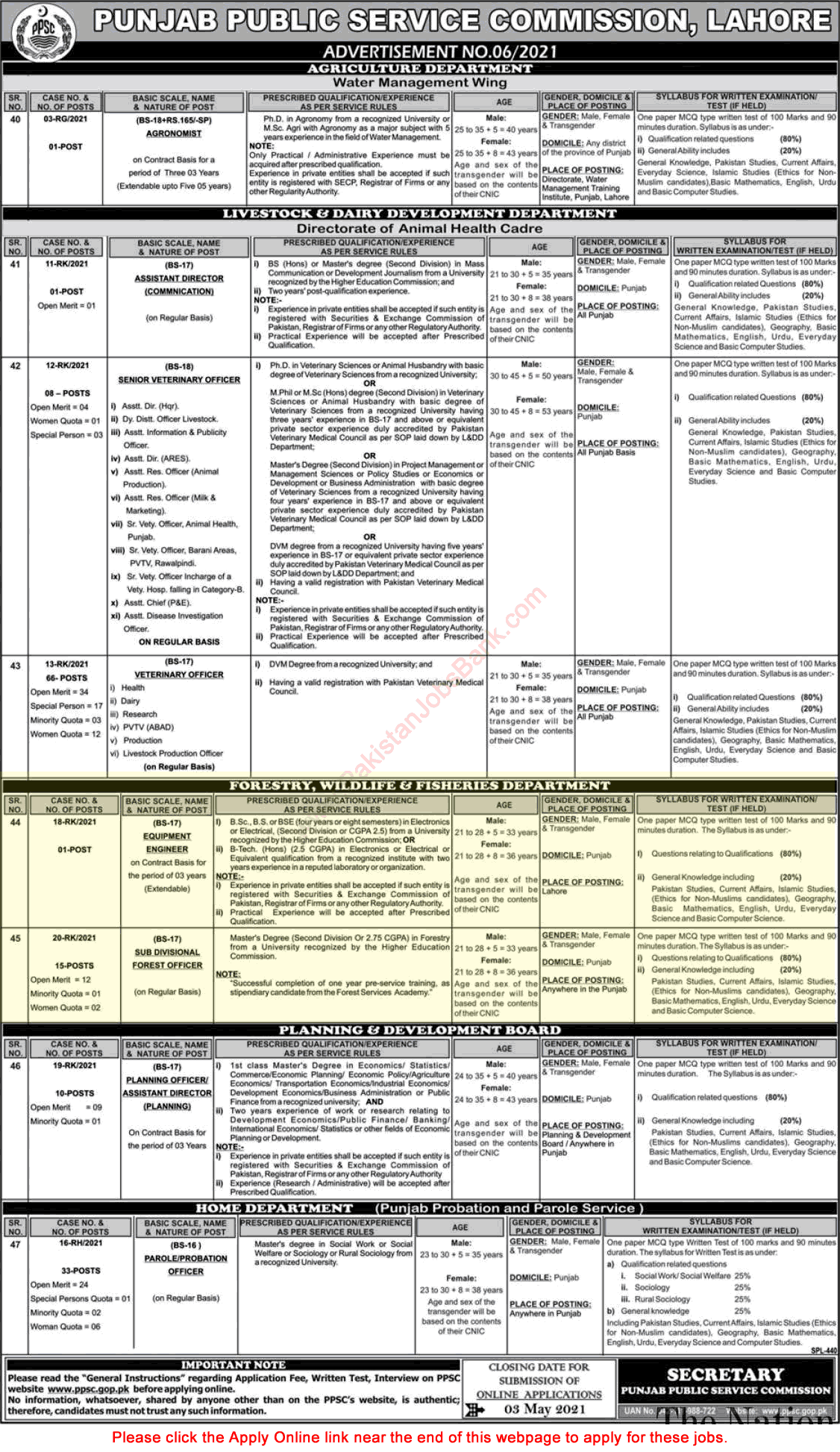 Forestry Wildlife and Fisheries Department Punjab Jobs April 2021 PPSC Apply Online Latest