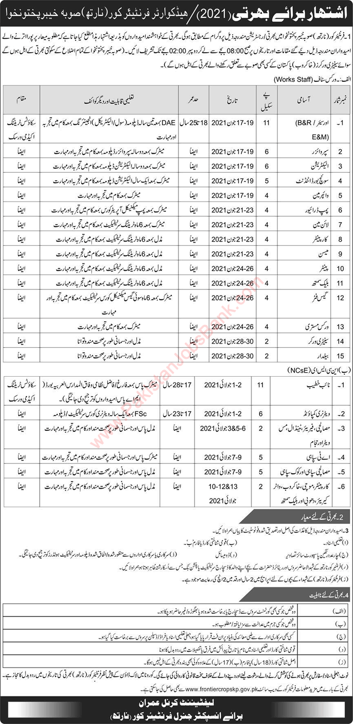 Frontier Corps KPK Jobs May 2021 FC North Latest
