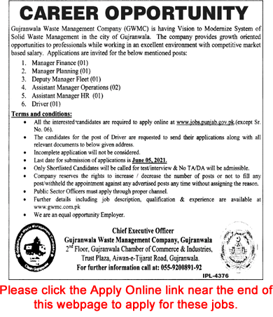 Gujranwala Waste Management Company Jobs May 2021 GWMC Apply Online Latest