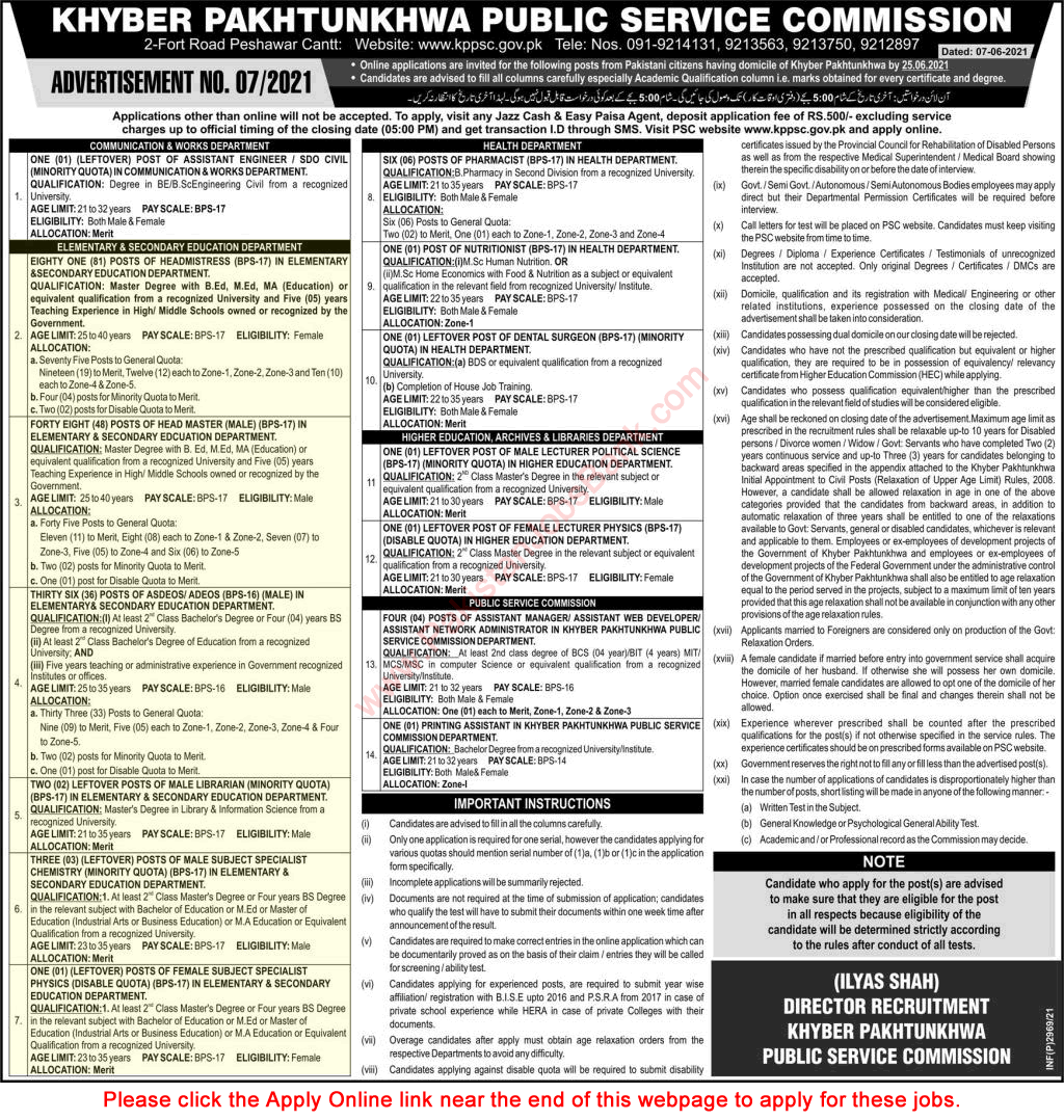 Elementary and Secondary Education Department KPK Jobs June 2021 KPPSC Apply Online Latest