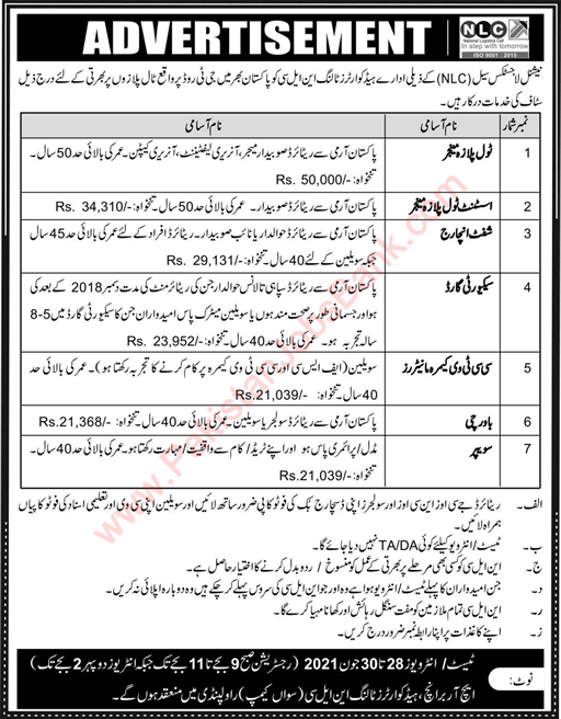 NLC Jobs June 2021 National Logistics Cell Headquarter Tolling Toll Plaza Managers & Others Latest