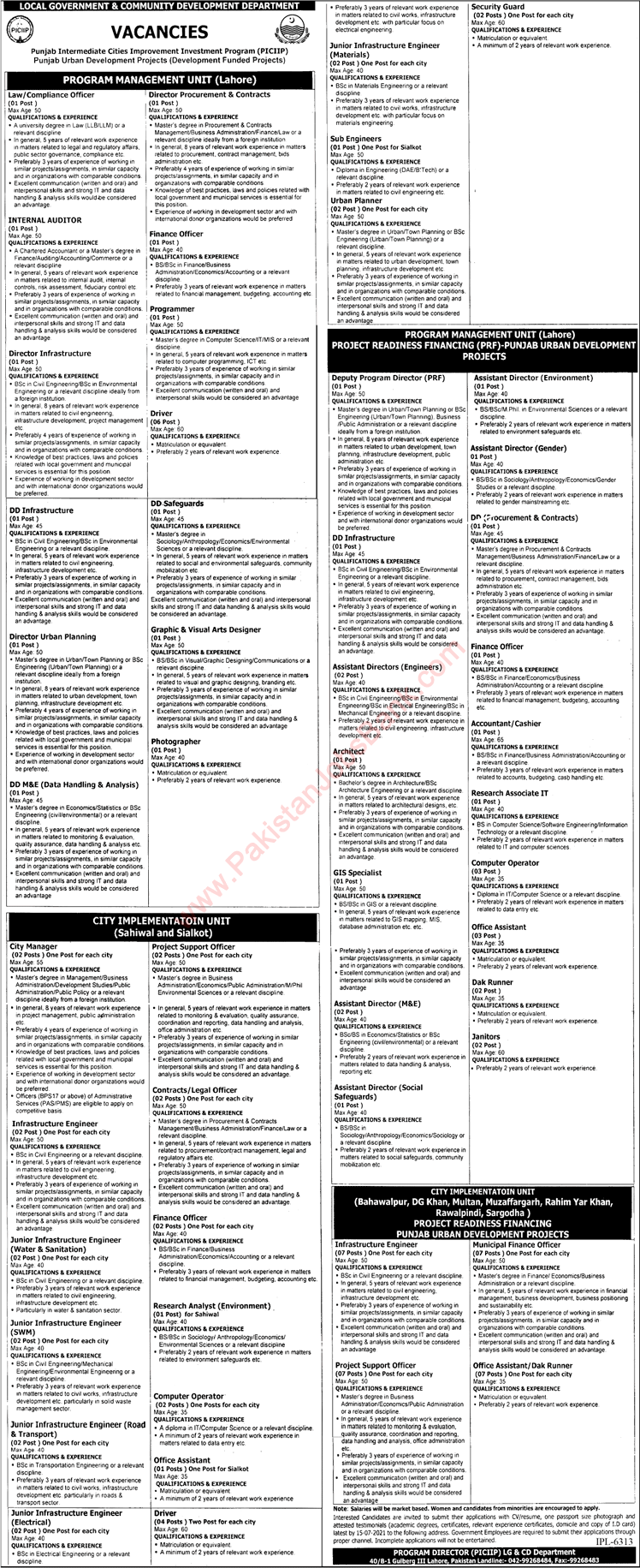 Local Government and Community Development Department Punjab Jobs June 2021 July PICIIP Latest