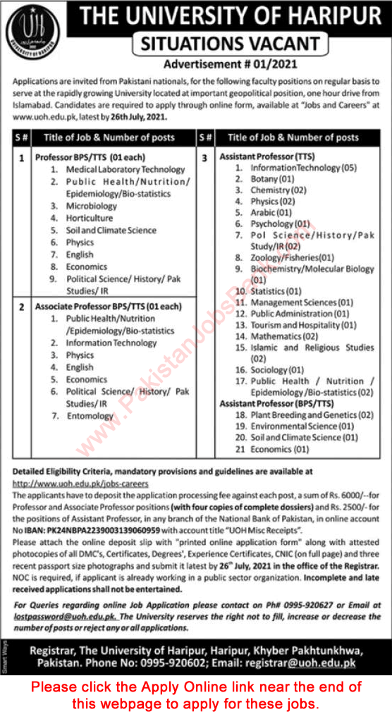 Teaching Faculty Jobs in University of Haripur 2021 July Apply Online Latest