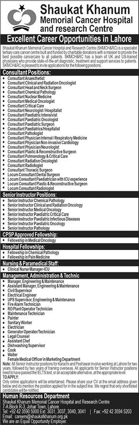 Shaukat Khanum Hospital Lahore Jobs August 2021 Medical Consultants & Others SKMCH Latest