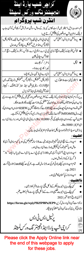 Karachi Shipyard and Engineering Works Internship Program 2021 August / September Apply Online KSEW Latest