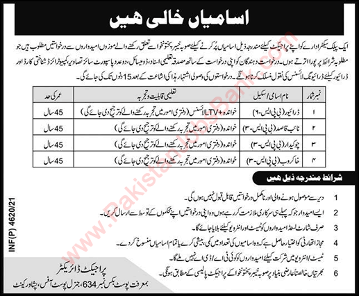 PO Box 634 GPO Peshawar Jobs 2021 September Public Sector Organization Latest