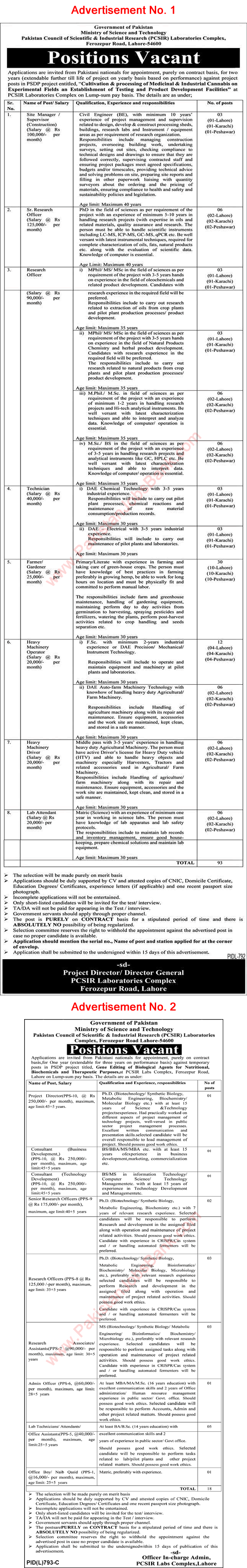 PCSIR Jobs September 2021 Pakistan Council of Scientific and Industrial Research Laboratories Complex Latest