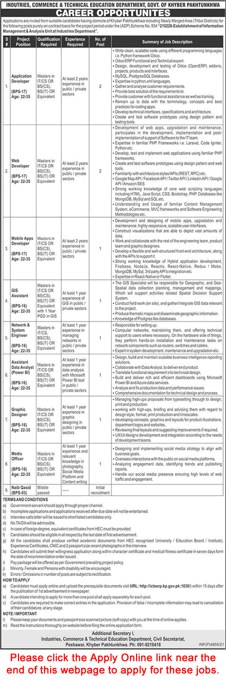 Industries Commerce and Technical Education Department KPK Jobs September 2021 ETEA Apply Online Latest