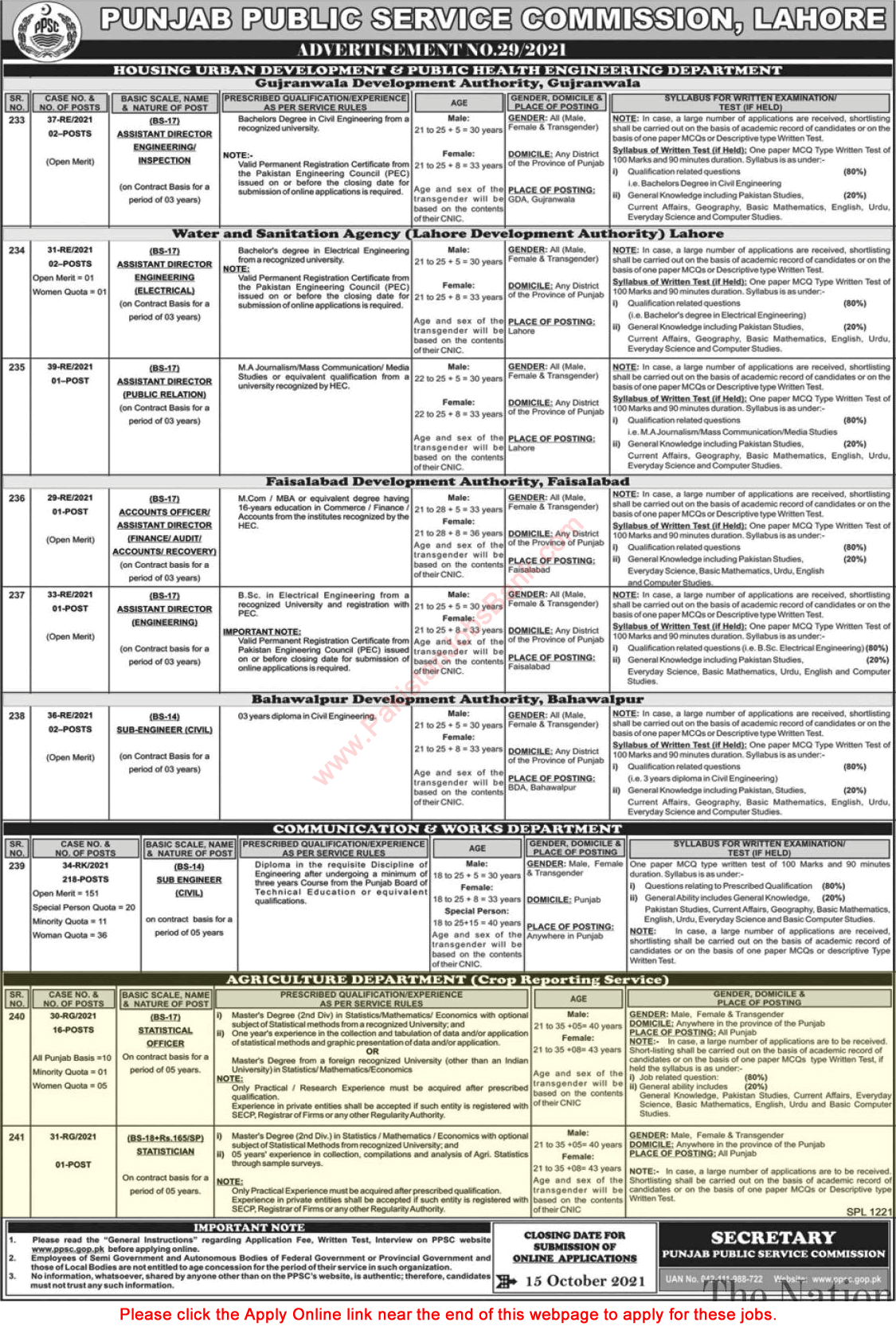 Agriculture Department Punjab Jobs September 2021 Statistical Officers & Statistician PPSC Apply Online Latest