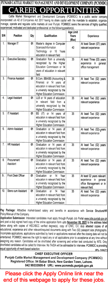 Punjab Cattle Market Management and Development Company Bahawalpur Jobs October 2021 Apply Online Latest