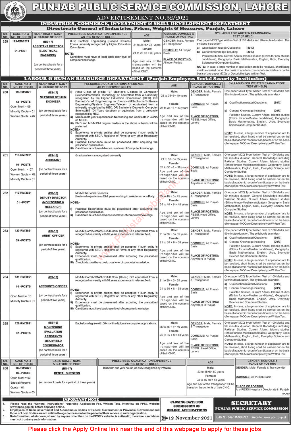 PPSC Jobs October 2021 Online Apply Consolidated Advertisement No 32/2021 Latest