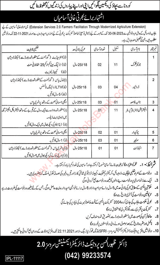 Agriculture Department Punjab Jobs November 2021 Drivers, Naib Qasid & Others Latest