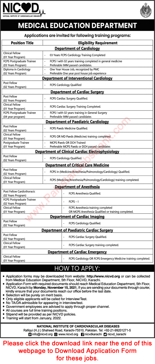 NICVD Fellowship Training Program 2021 October / November Application Form National Institute of Cardiovascular Diseases Latest