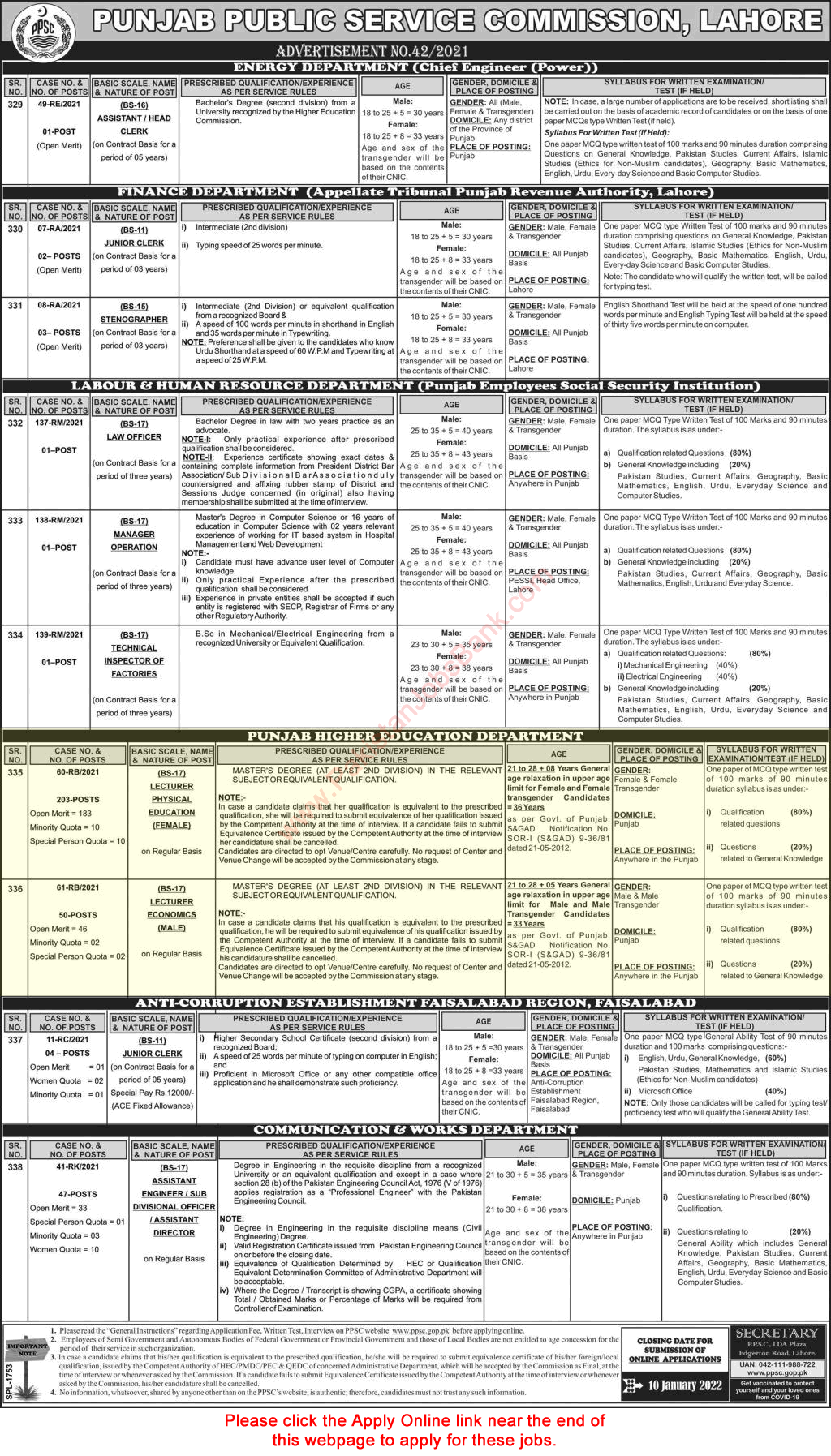 Lecturer Jobs in Punjab Higher Education Department December 2021 / 2022 PPSC Apply Online Latest