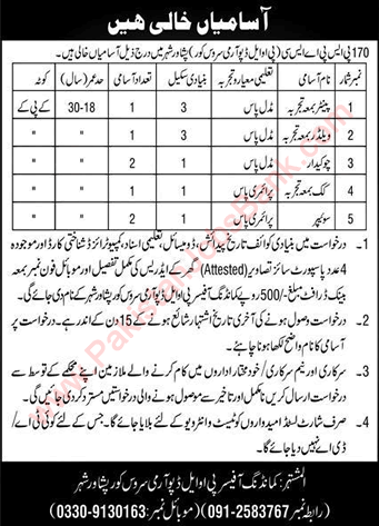 170 PSP ASC POL Army Service Core Peshawar Jobs 2021 December 2022 Pak Army Latest