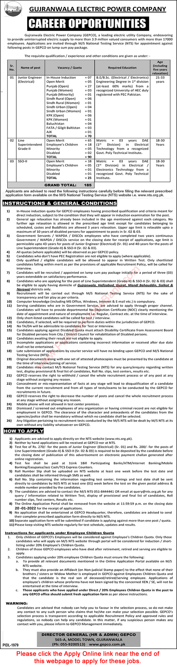 GEPCO Jobs 2022 WAPDA NTS Apply Online Electrical Engineers, Line Superintendents & SSO Latest