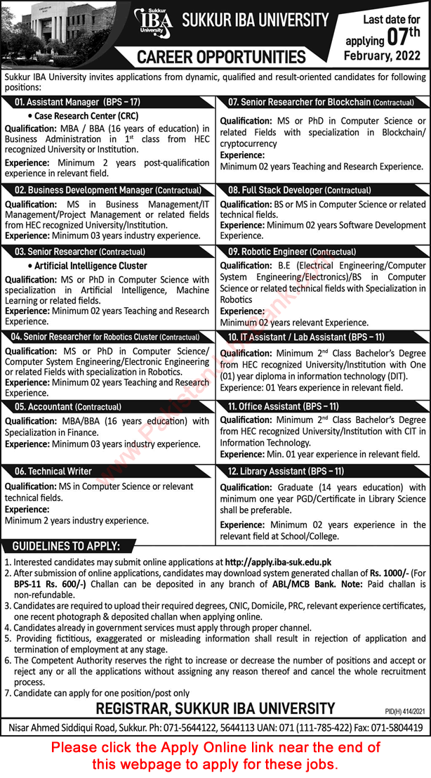 Sukkur IBA University Jobs 2022 Apply Online Senior Researcher, Office Assistant & Others Latest