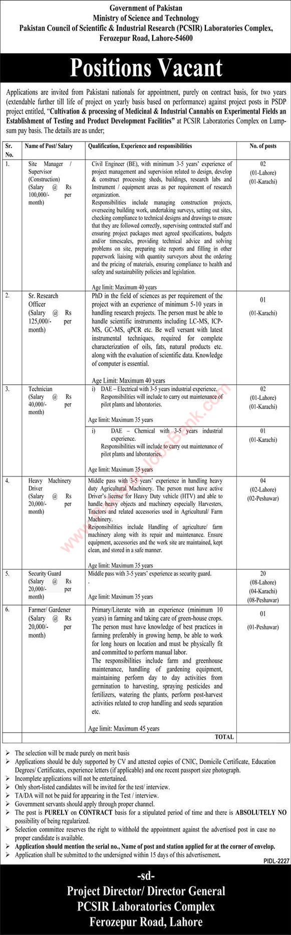 Ministry of Science and Technology Jobs 2022 January PCSIR Laboratories Complex Security Guards & Others Latest