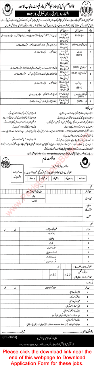 Quaid e Azam Academy for Educational Development Lahore Jobs 2022 February Application Form Latest
