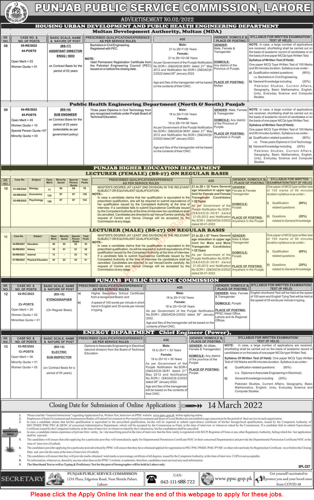 Lecturer Jobs in Punjab Higher Education Department February 2022 PPSC Apply Online Latest