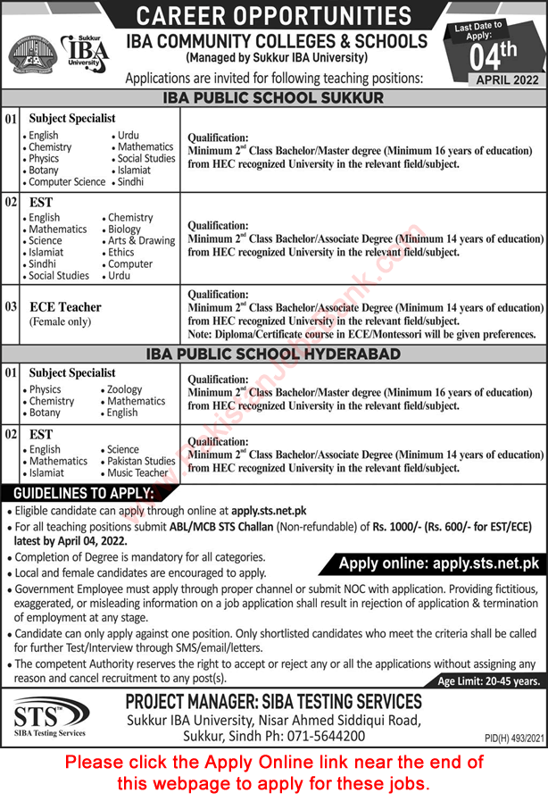 IBA Community College and School Jobs March 2022 Apply Online Teaching Faculty Latest